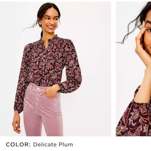 NWT Plumb Petite Bouquet Ruffle Neck Mixed Media Top